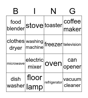 ELECTRICAL   HOME   APPLIANCES Bingo Card