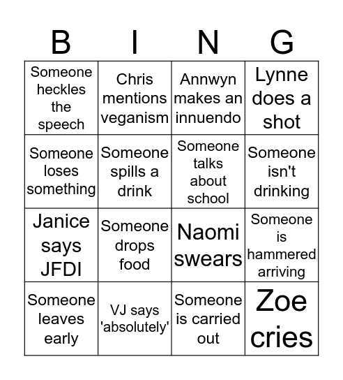 Maes Bingo Card