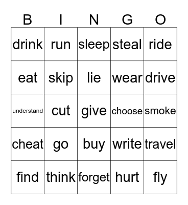 Past Participle Bingo Card