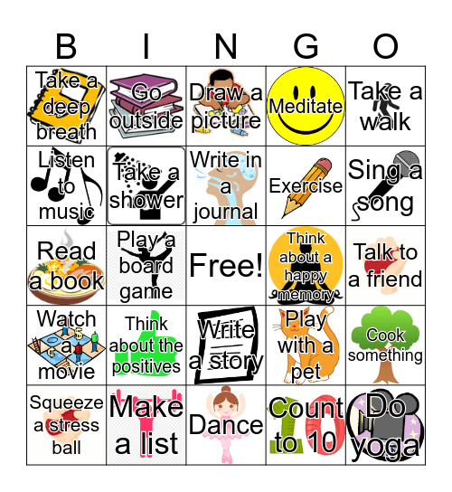 Coping Skills Bingo Card