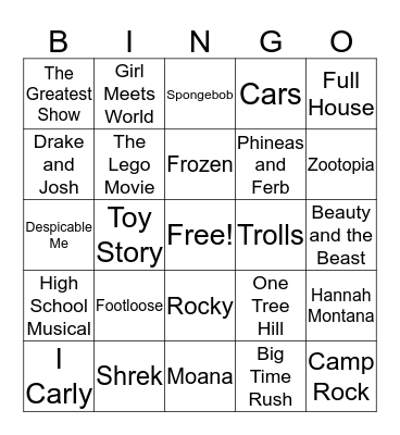 TV and Movie Songs  Bingo Card