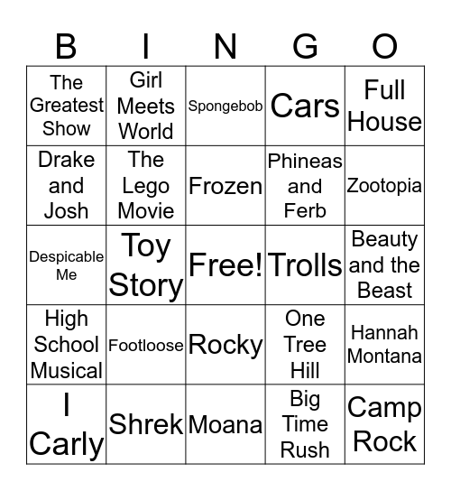 TV and Movie Songs  Bingo Card