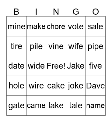Level 2 Lesson 15 B Bingo Card