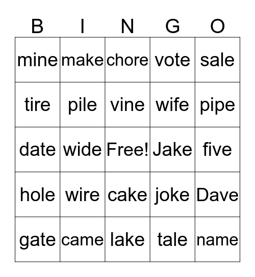 Level 2 Lesson 15 B Bingo Card