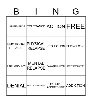 RECOVERY BINGO Card