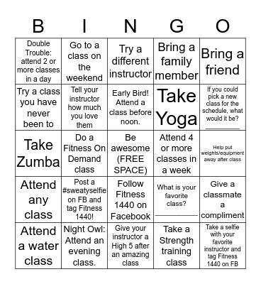 Group Fitness Bingo! Bingo Card