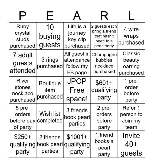 Pearl Party Bingo Card