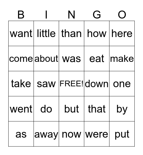 High Frequency Words - 2 Bingo Card