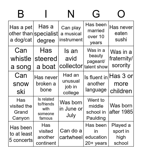 SPMS Bingo Card