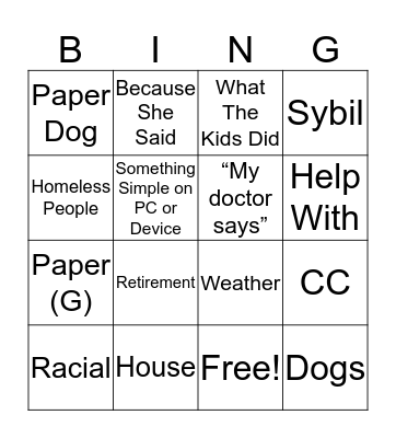 BLUH Bingo Card
