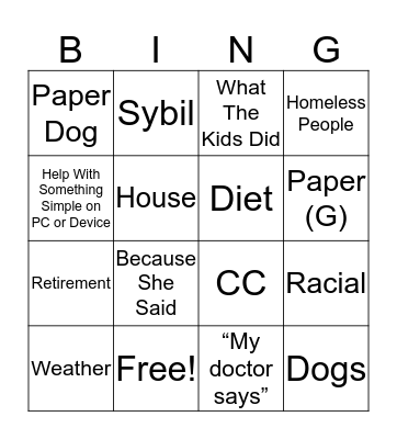 BLUH Bingo Card