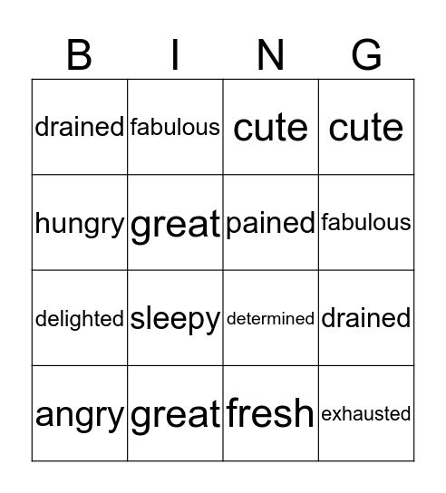 feelings Bingo Card