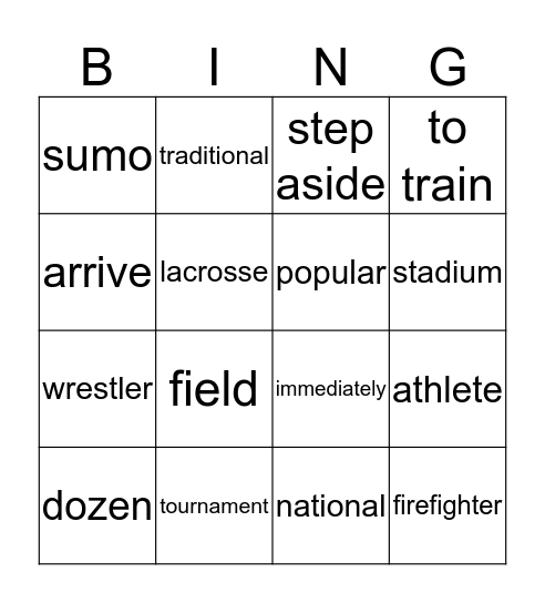 Sumo and Lacrosse Bingo Card