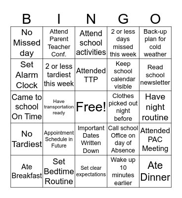 Attendance  Bingo Card