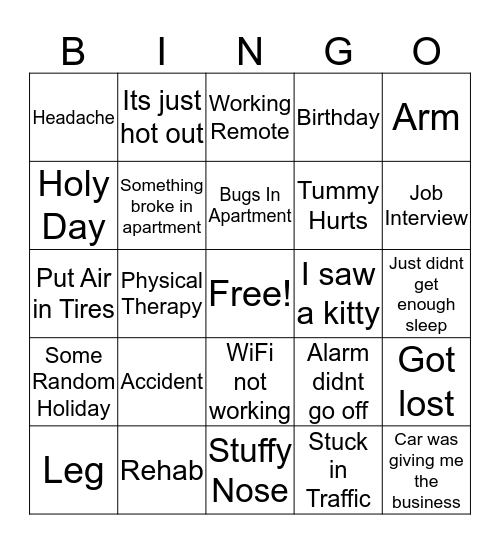 Lucie Reasons Bingo Card