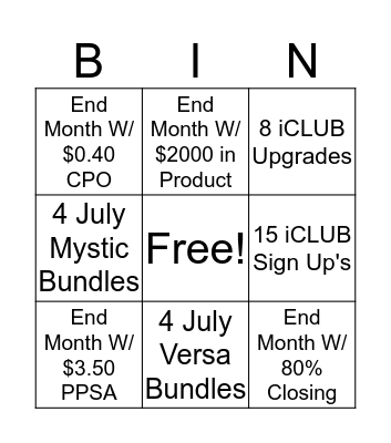 July Bingo Card