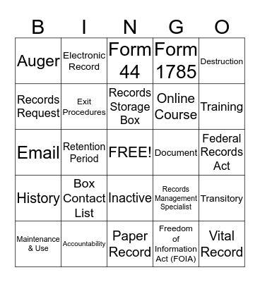 Records Management Bingo Card