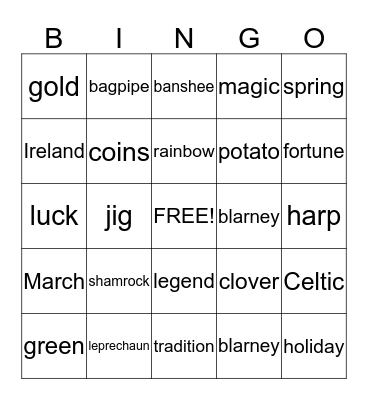 St. Patrick's Day Bingo Card