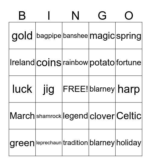 St. Patrick's Day Bingo Card