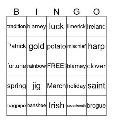 St. Patrick's Day Bingo Card