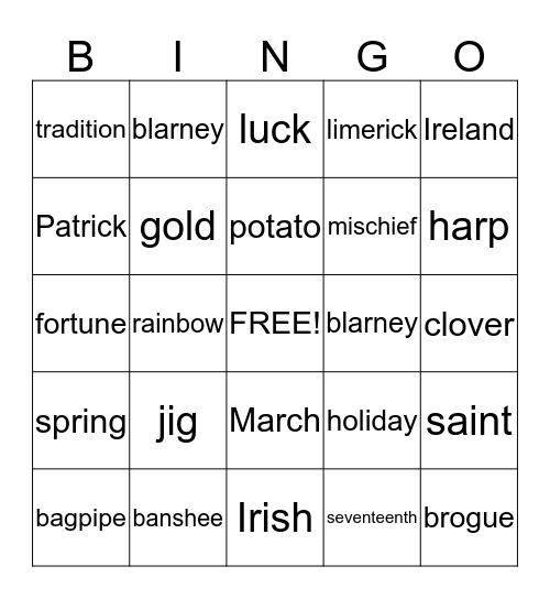 St. Patrick's Day Bingo Card