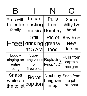 Connor’s 4th of July Snapchat Bingo Card