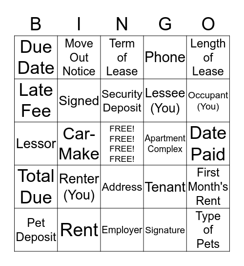 Leases Bingo Card