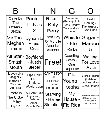 Musical Bingo Card