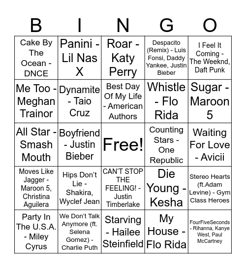 Musical Bingo Card