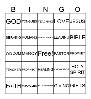 GIFTS OF THE SPIRIT Bingo Card