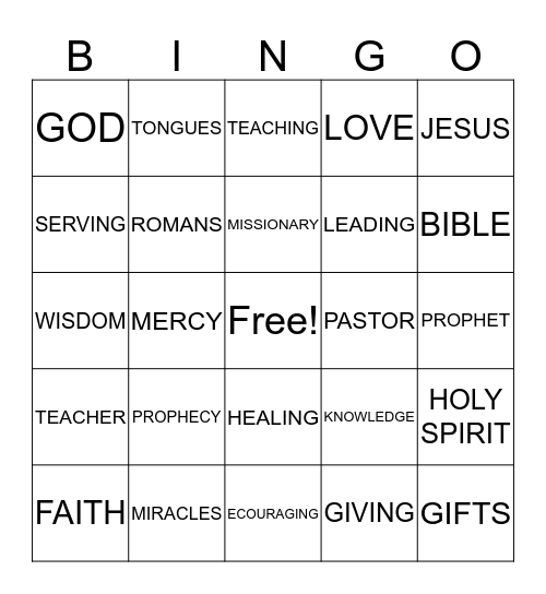 GIFTS OF THE SPIRIT Bingo Card