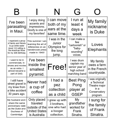 Fun Facts Bingo Card