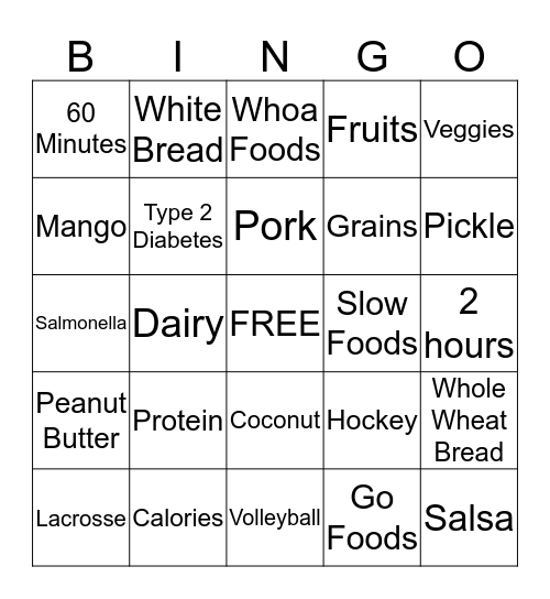 MY PLATE GRADES 4-6 Bingo Card