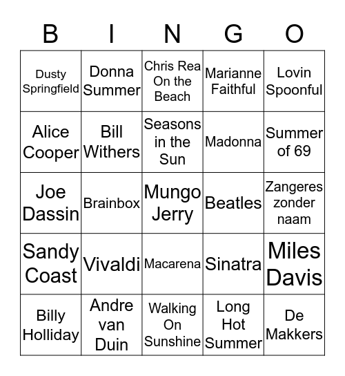 Lotus Muziekavond Bingo Card