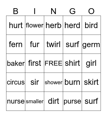 ER, IR, UR Triplets  Bingo Card