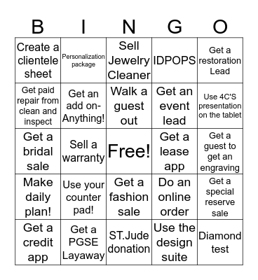 Zales The Diamond Store Outlet Bingo Card