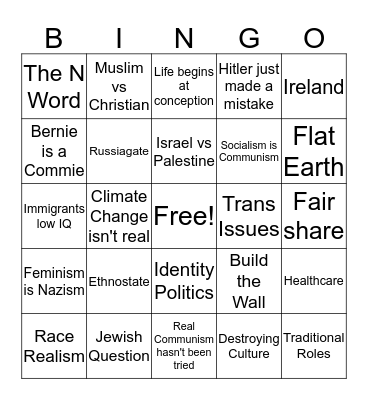 Politics Server Bingo Card