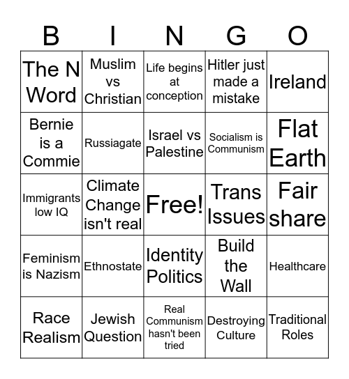 Politics Server Bingo Card