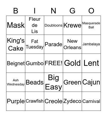 Mardi Gras Bingo Card