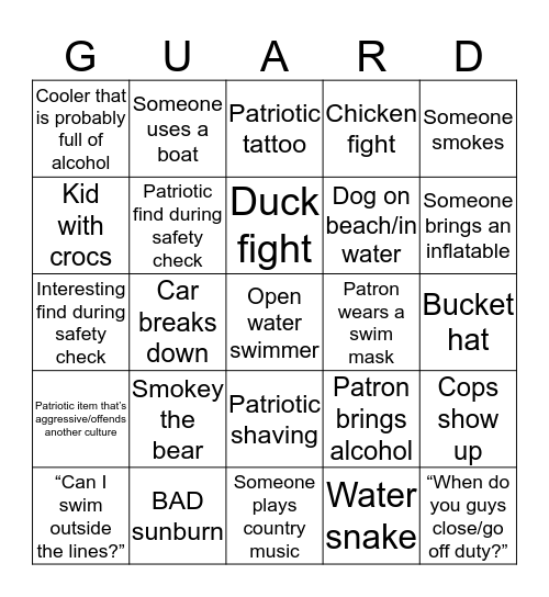 DAR 4th of July Bingo Card