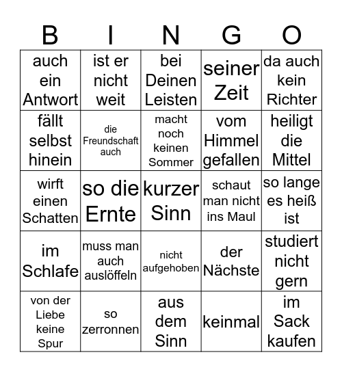 Sprichwort-Bingo Card