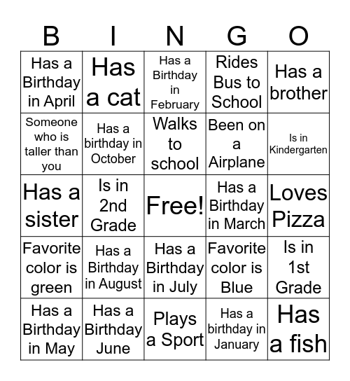Meet Your Classmates Bingo Card