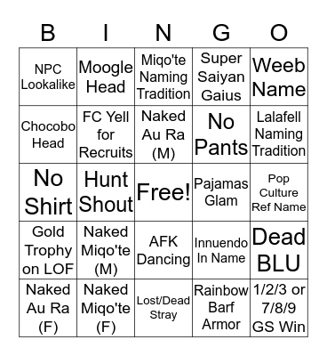 FFXIV Bingo Card