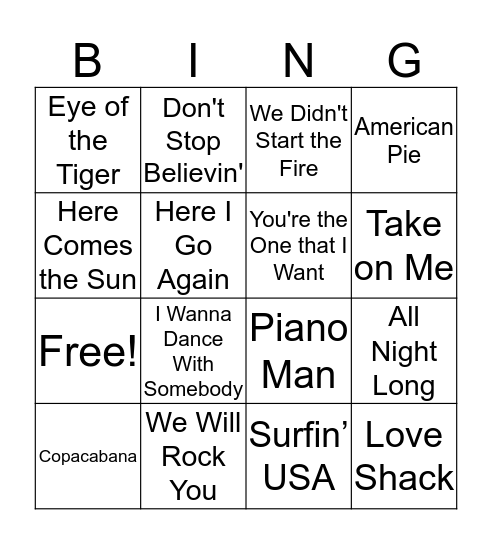 Music Bingo Card
