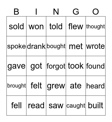 Irregular Past Simple verbs Bingo Card