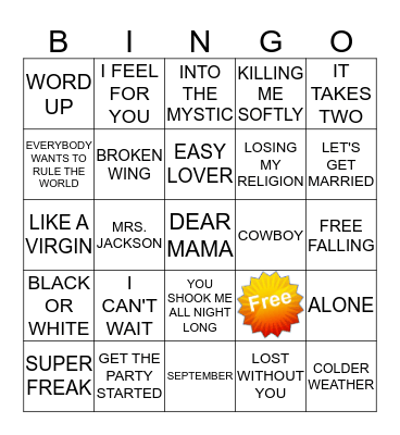 KAMIKAZI KARAOKE 7-3-1 Bingo Card