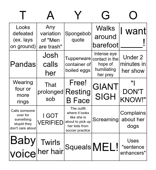 Taylor Bingo Card