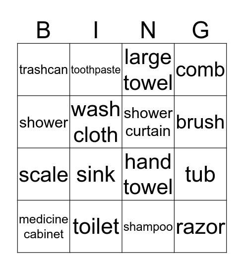 THINGS IN THE BATHROOM Bingo Card