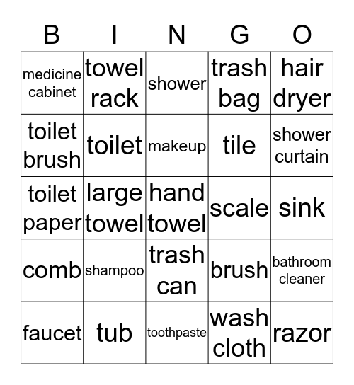 THINGS IN THE BATHROOM Bingo Card