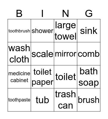 THINGS IN THE BATHROOM Bingo Card